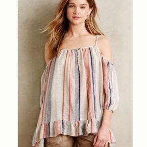 Anthropologie cold shoulder striped tunic sz M
